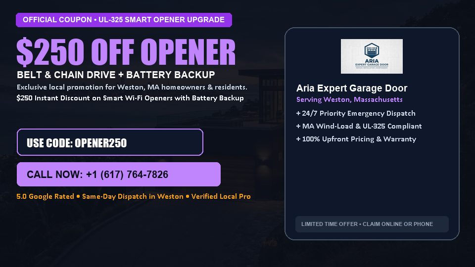 $250 OFF Smart Wi-Fi Garage Door Opener Installation in Weston, MA - Aria Expert Garage Door